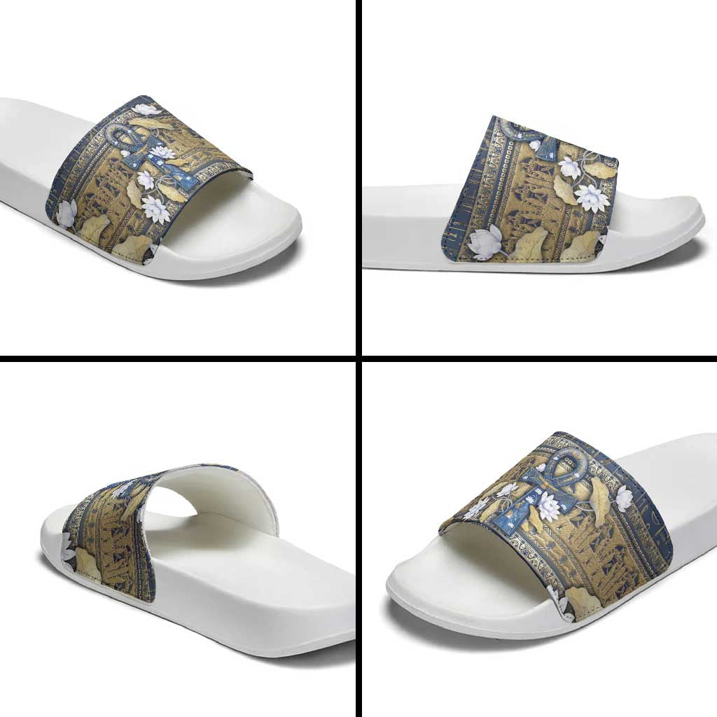Ankh Egypt Slide Sandals Egyptian Lotus Flowers