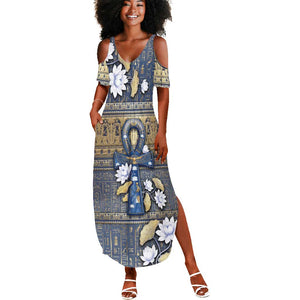 Ankh Egypt Summer Maxi Dress Egyptian Lotus Flowers
