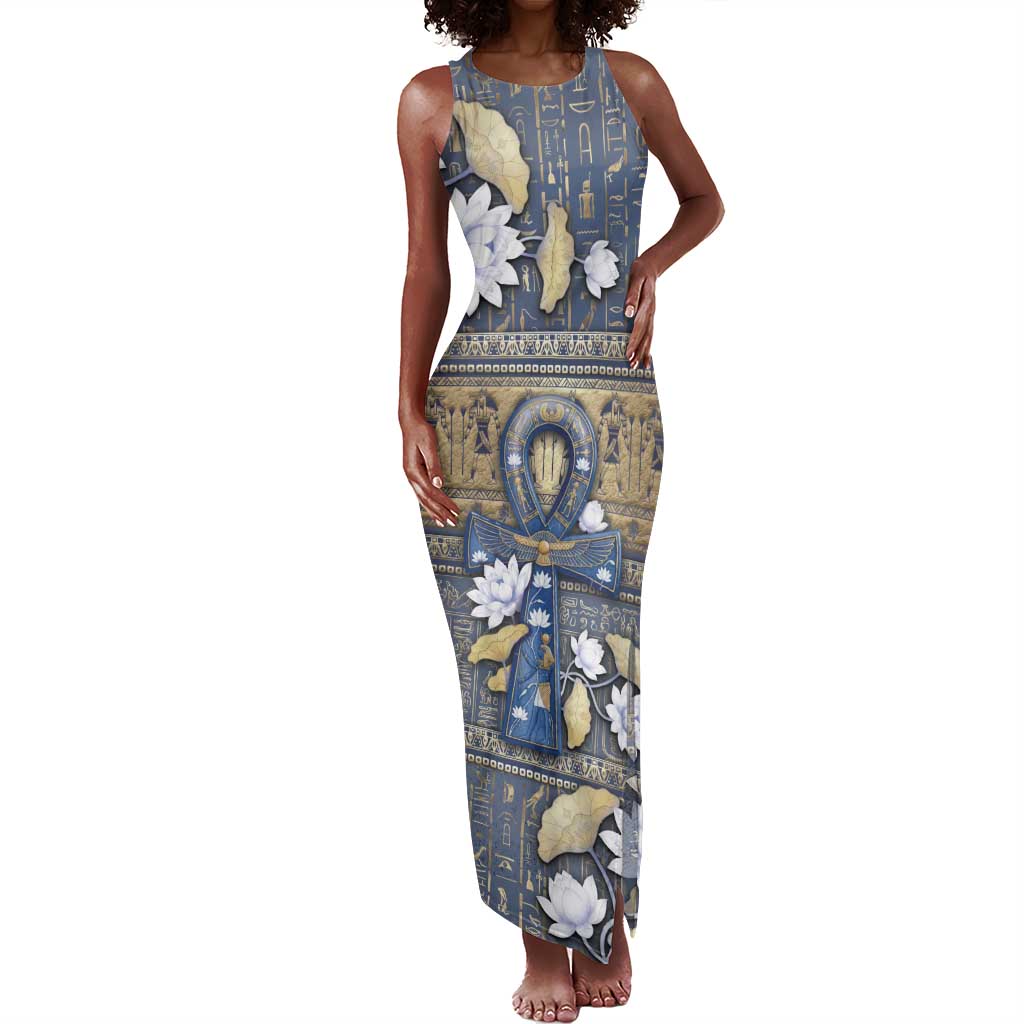 Ankh Egypt Tank Maxi Dress Egyptian Lotus Flowers