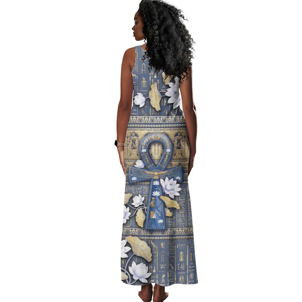 Ankh Egypt Tank Maxi Dress Egyptian Lotus Flowers