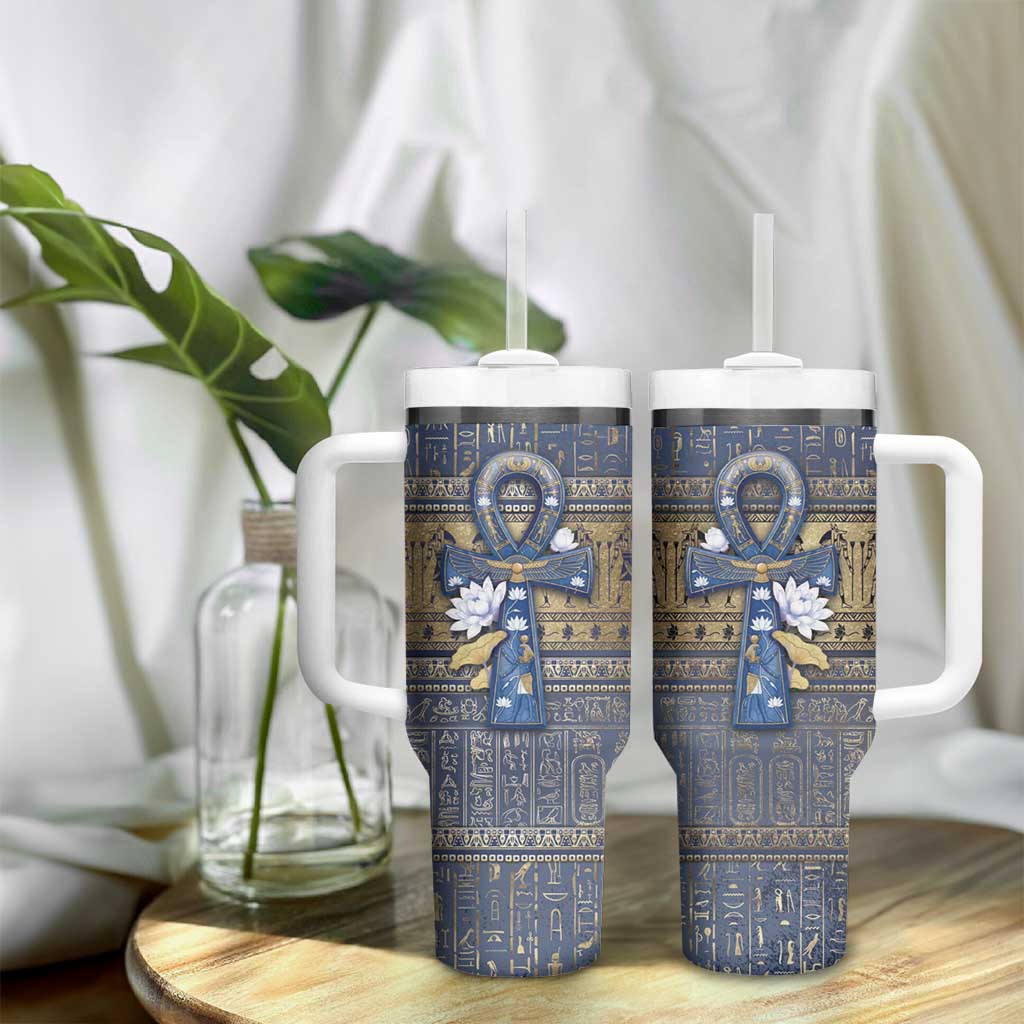 Ankh Egypt Tumbler With Handle Egyptian Lotus Flowers