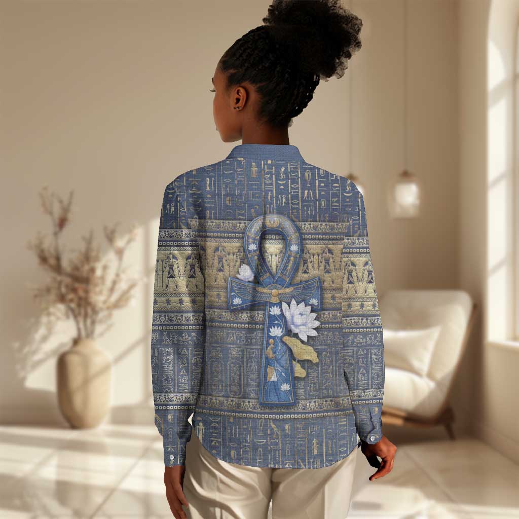 Ankh Egypt Women Casual Shirt Egyptian Lotus Flowers