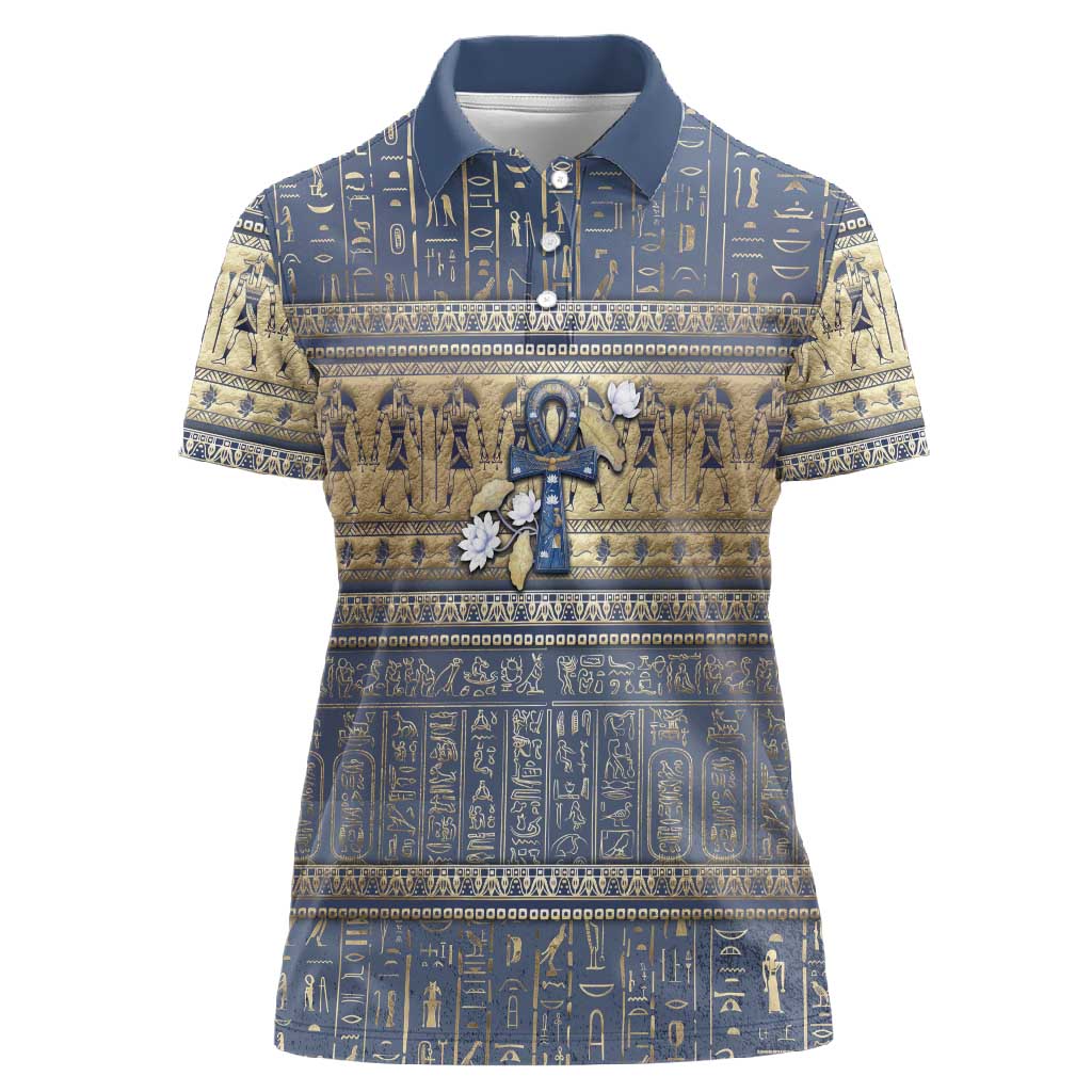 Ankh Egypt Women Polo Shirt Egyptian Lotus Flowers