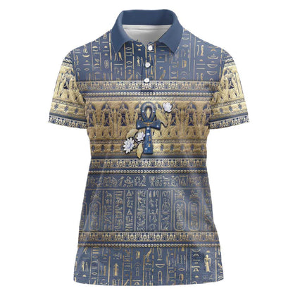 Ankh Egypt Women Polo Shirt Egyptian Lotus Flowers