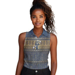 Ankh Egypt Women Sleeveless Polo Shirt Egyptian Lotus Flowers