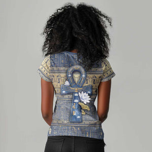 Ankh Egypt Women V-Neck T-Shirt Egyptian Lotus Flowers