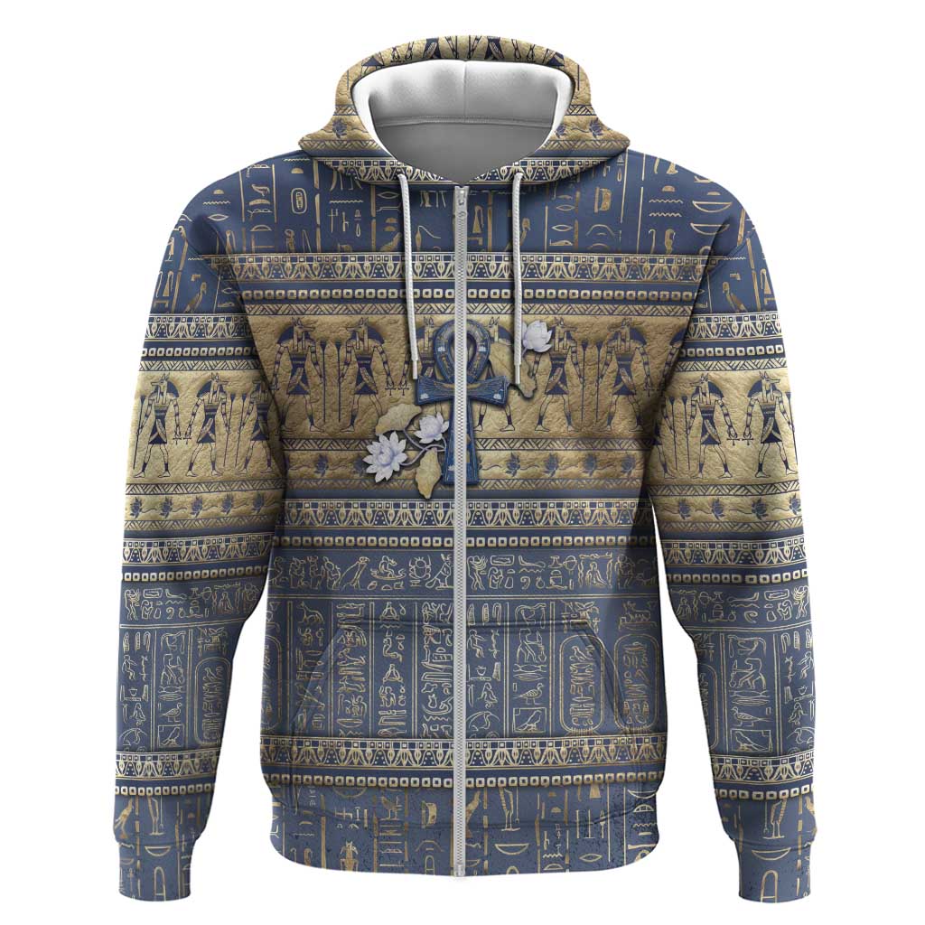 Ankh Egypt Zip Hoodie Egyptian Lotus Flowers