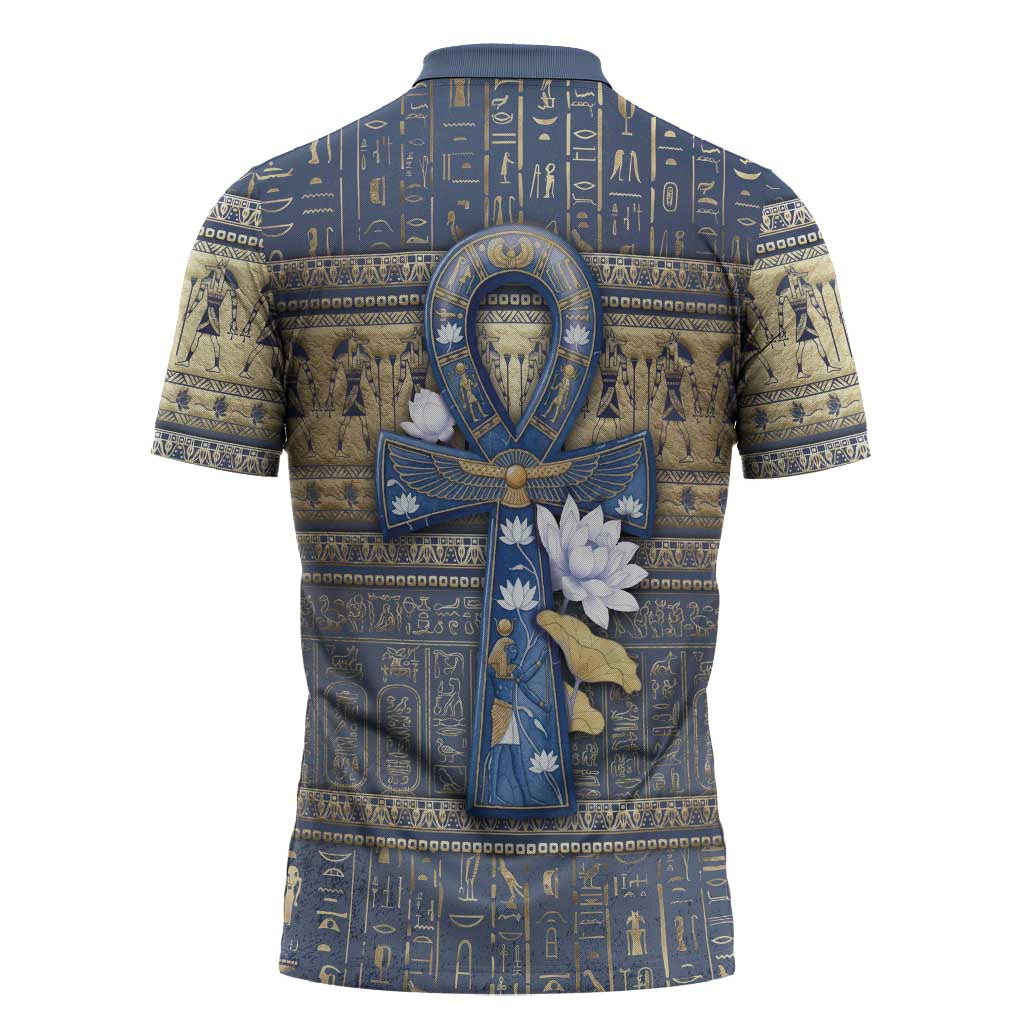 Ankh Egypt Zipper Polo Shirt Egyptian Lotus Flowers