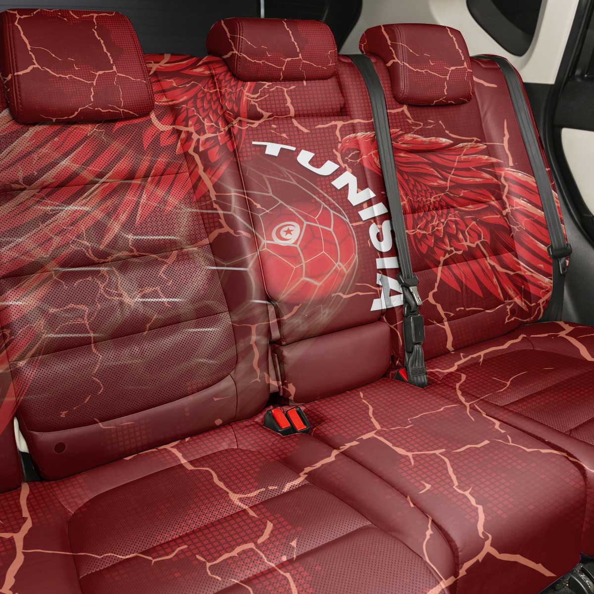 Tunisia Football Back Car Seat Cover Eagle Cracked Texture Athletic