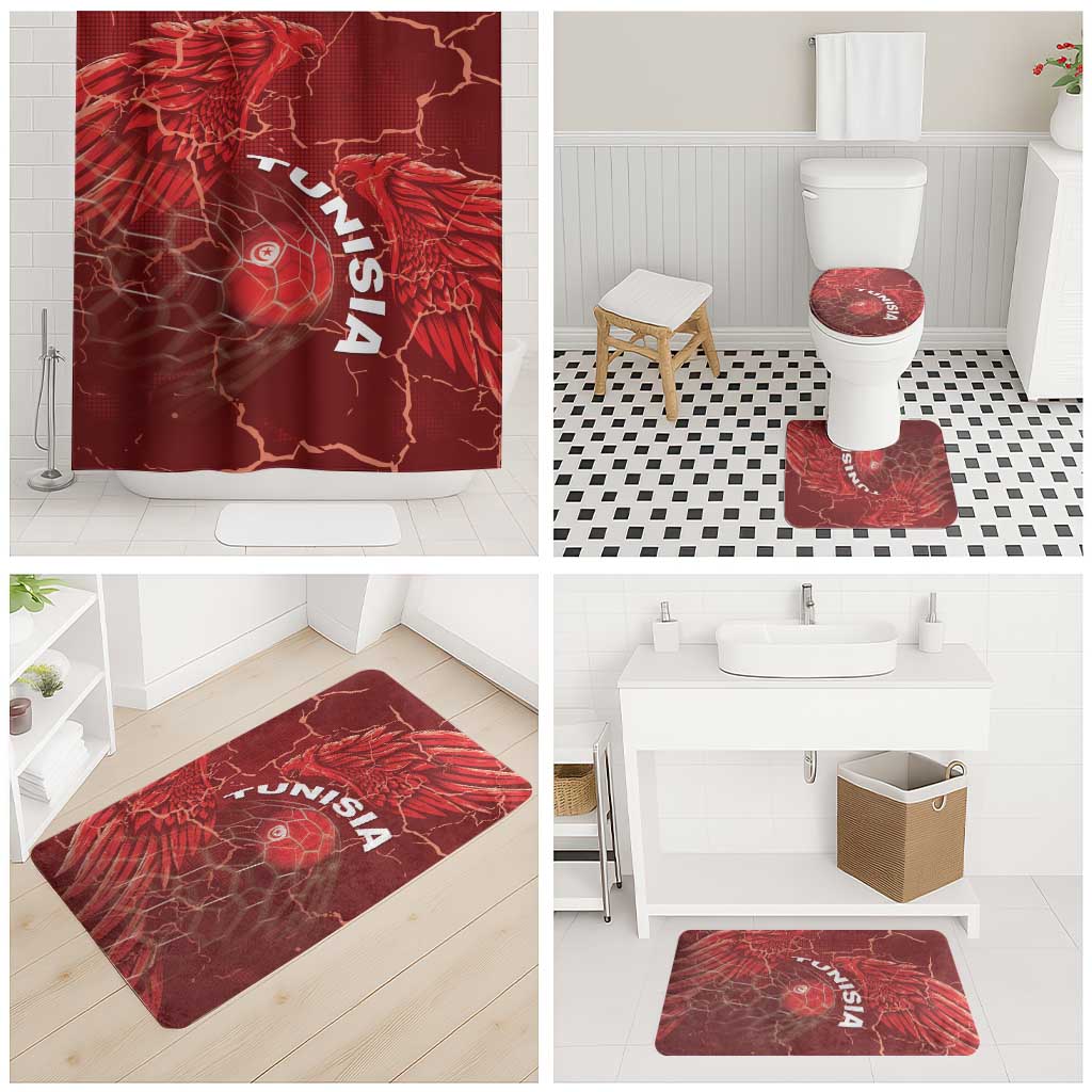 Tunisia Football Bathroom Set Eagle Cracked Texture Athletic