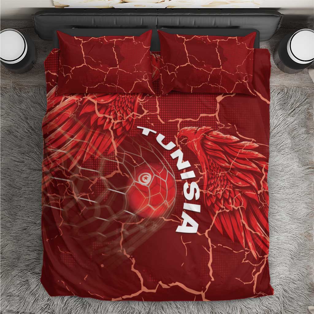 Tunisia Football Bedding Set Eagle Cracked Texture Athletic