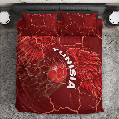 Tunisia Football Bedding Set Eagle Cracked Texture Athletic