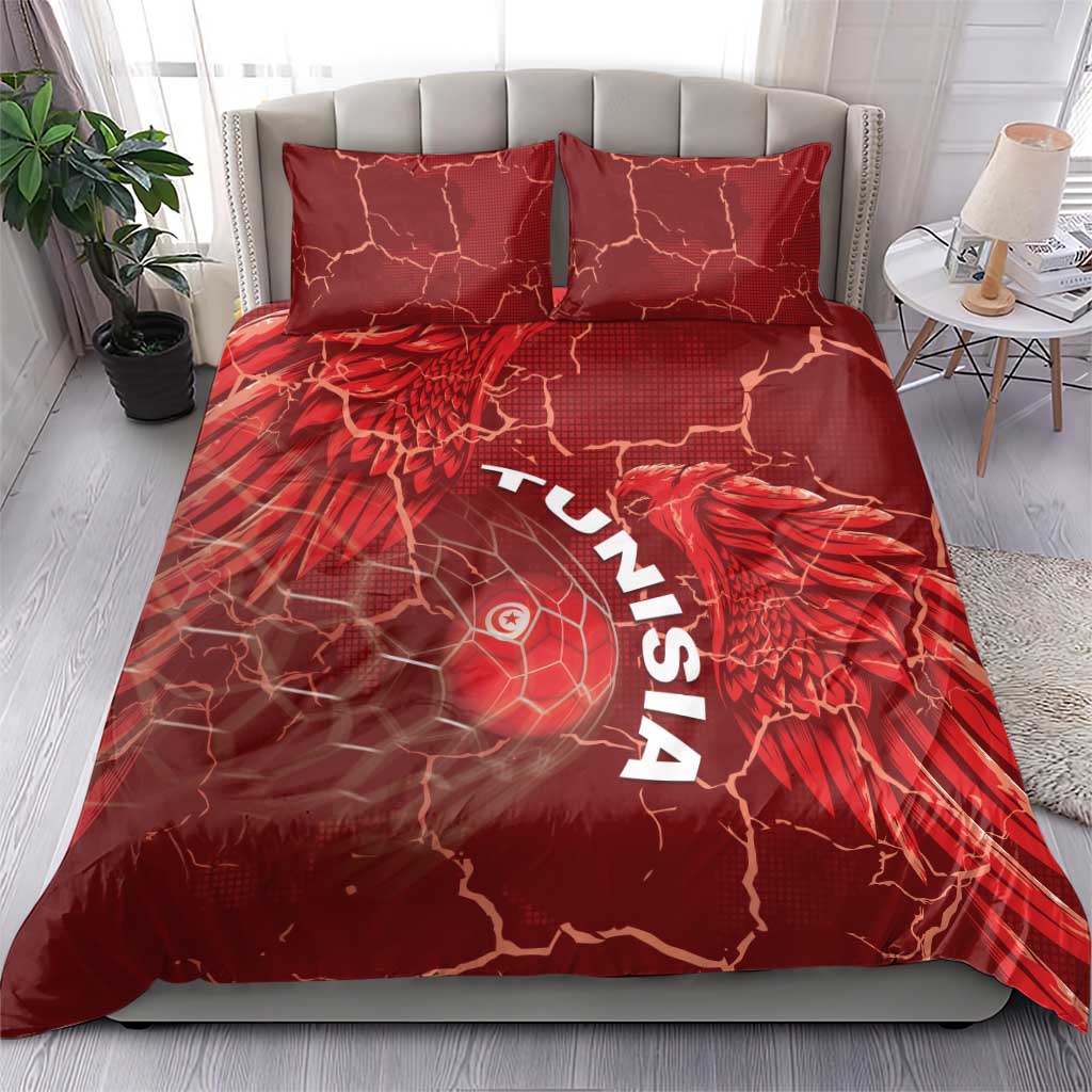 Tunisia Football Bedding Set Eagle Cracked Texture Athletic