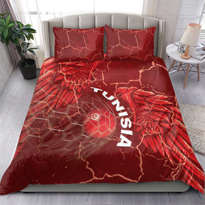 Tunisia Football Bedding Set Eagle Cracked Texture Athletic