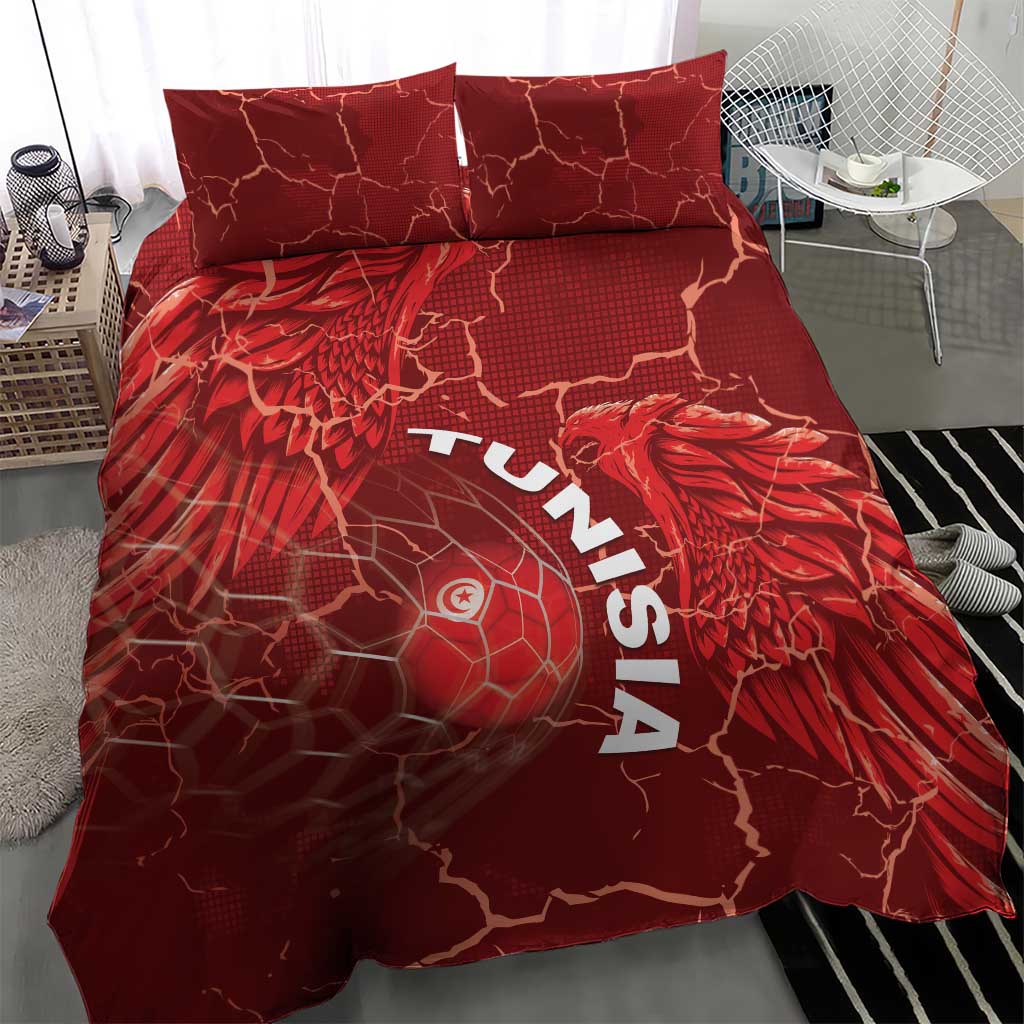 Tunisia Football Bedding Set Eagle Cracked Texture Athletic