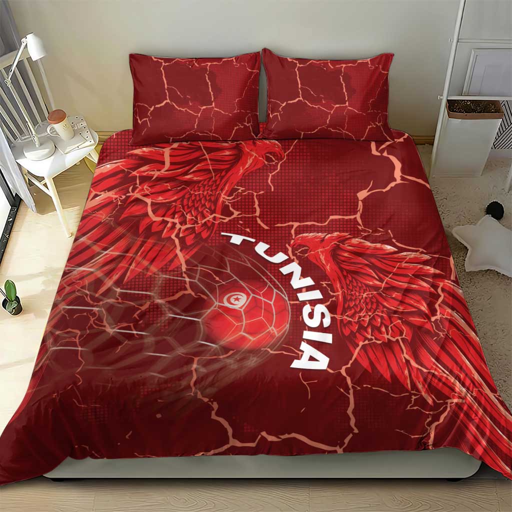 Tunisia Football Bedding Set Eagle Cracked Texture Athletic
