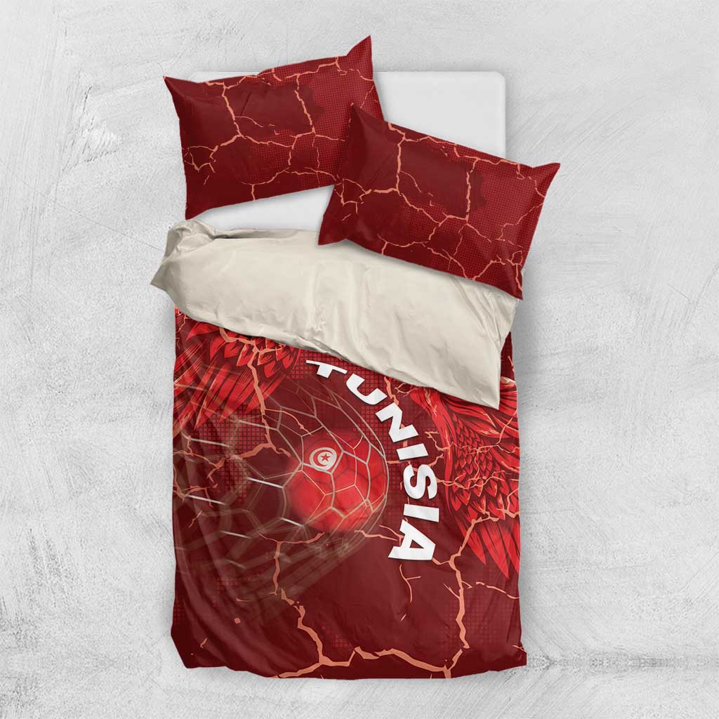 Tunisia Football Bedding Set Eagle Cracked Texture Athletic