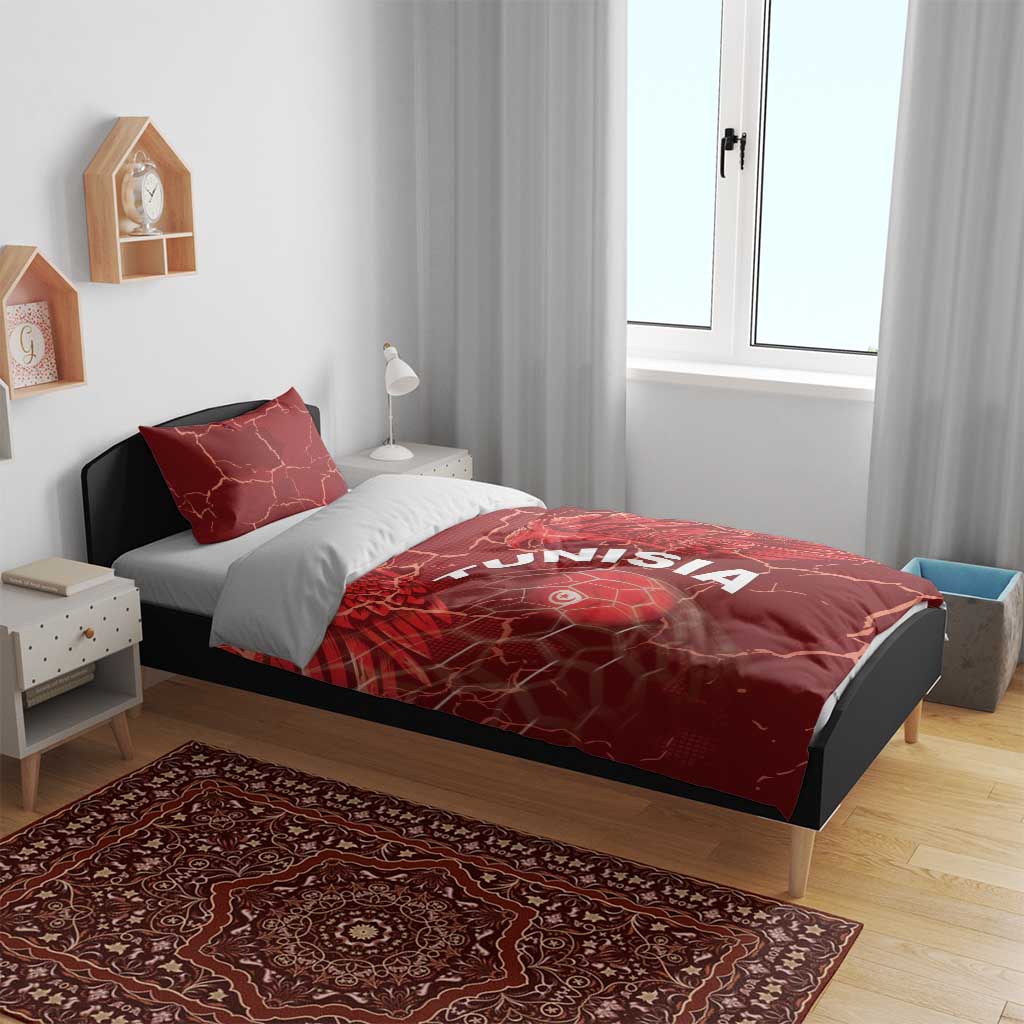 Tunisia Football Bedding Set Eagle Cracked Texture Athletic