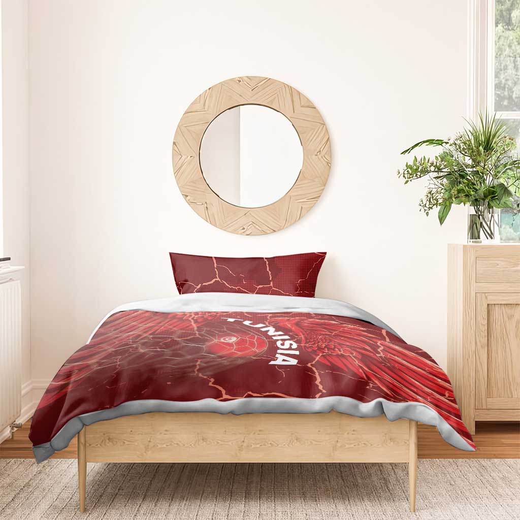 Tunisia Football Bedding Set Eagle Cracked Texture Athletic
