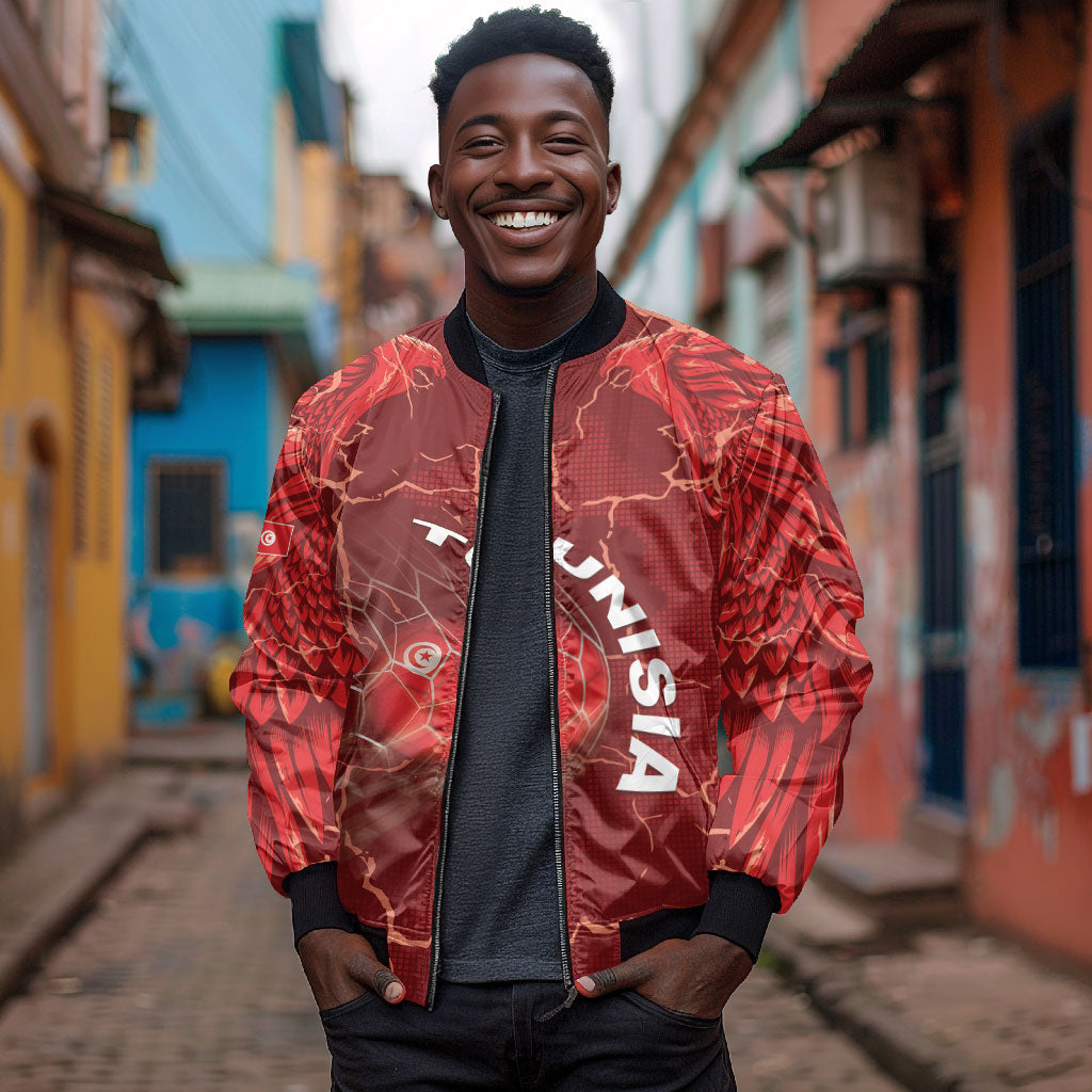 Custom Tunisia Football Bomber Jacket Eagle Cracked Texture Athletic