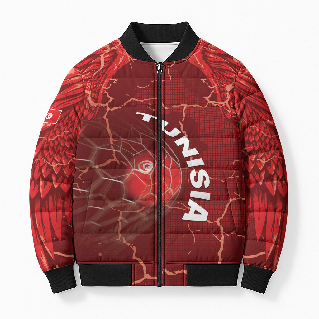 Custom Tunisia Football Bomber Puffer Jacket Eagle Cracked Texture Athletic