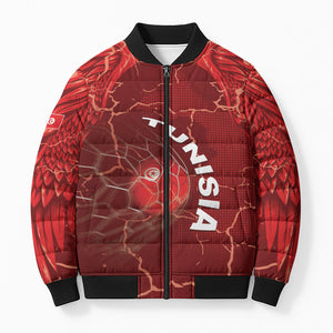 Custom Tunisia Football Bomber Puffer Jacket Eagle Cracked Texture Athletic
