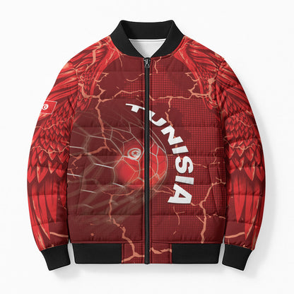 Custom Tunisia Football Bomber Puffer Jacket Eagle Cracked Texture Athletic