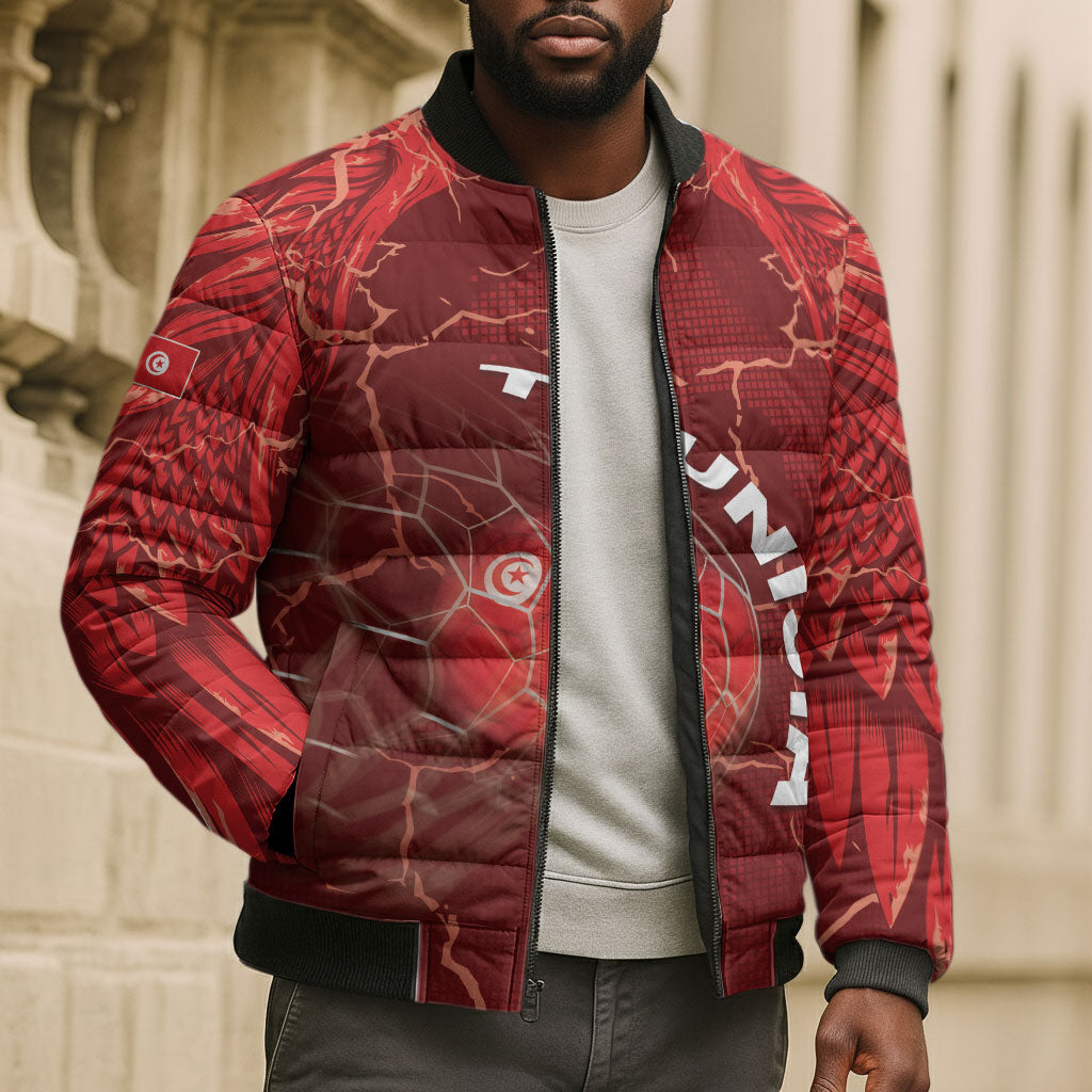 Custom Tunisia Football Bomber Puffer Jacket Eagle Cracked Texture Athletic