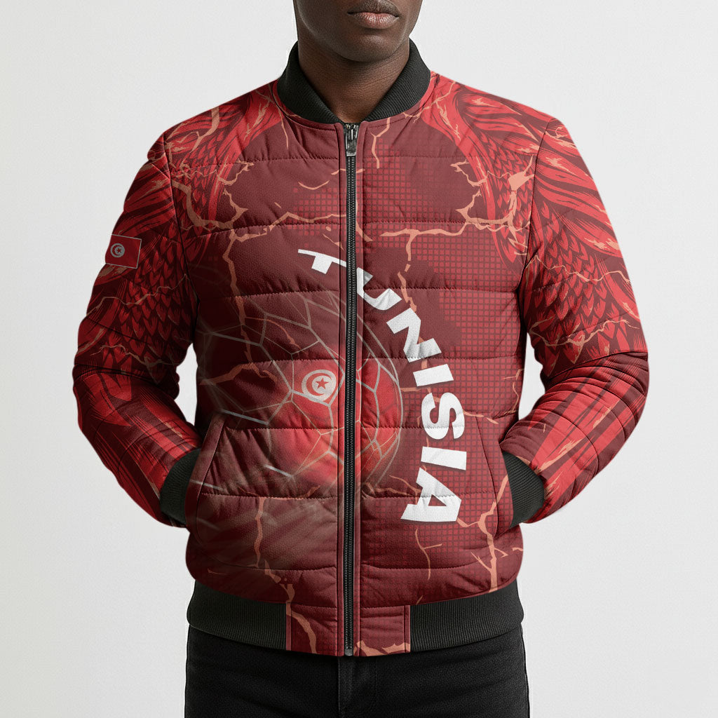Custom Tunisia Football Bomber Puffer Jacket Eagle Cracked Texture Athletic