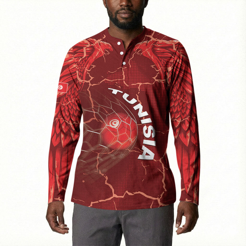 Custom Tunisia Football Button Sweatshirt Eagle Cracked Texture Athletic