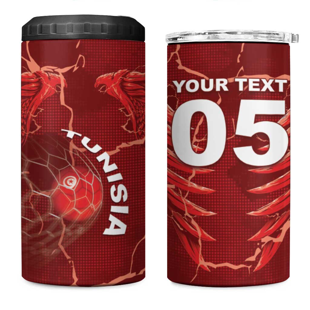 Custom Tunisia Football 4 in 1 Can Cooler Tumbler Eagle Cracked Texture Athletic