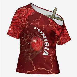 Custom Tunisia Football Cross Shoulder Shirt Eagle Cracked Texture Athletic