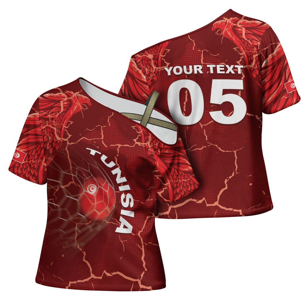 Custom Tunisia Football Cross Shoulder Shirt Eagle Cracked Texture Athletic