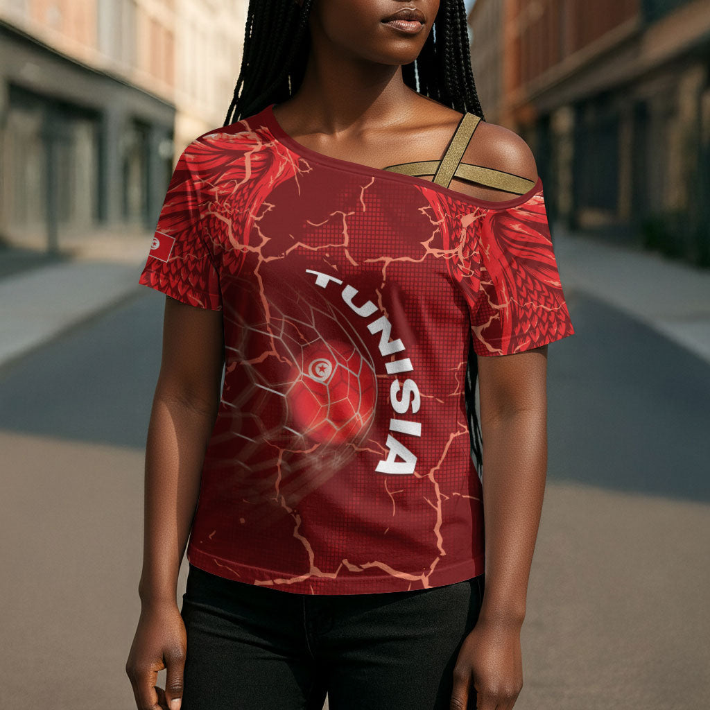 Custom Tunisia Football Cross Shoulder Shirt Eagle Cracked Texture Athletic