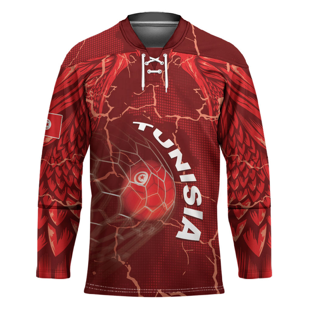Custom Tunisia Football Hockey Jersey Eagle Cracked Texture Athletic