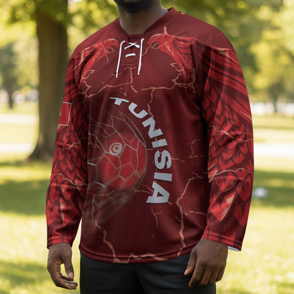 Custom Tunisia Football Hockey Jersey Eagle Cracked Texture Athletic
