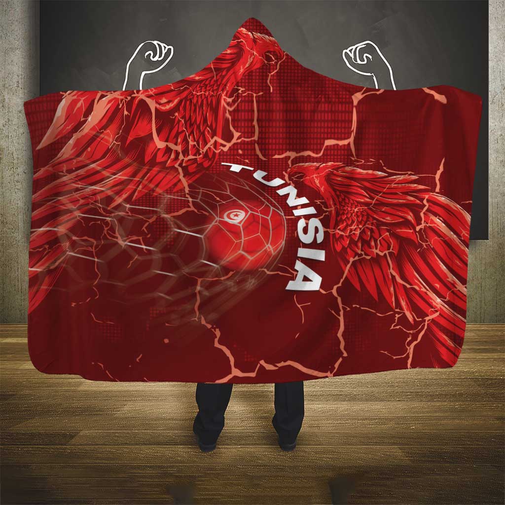 Tunisia Football Hooded Blanket Eagle Cracked Texture Athletic