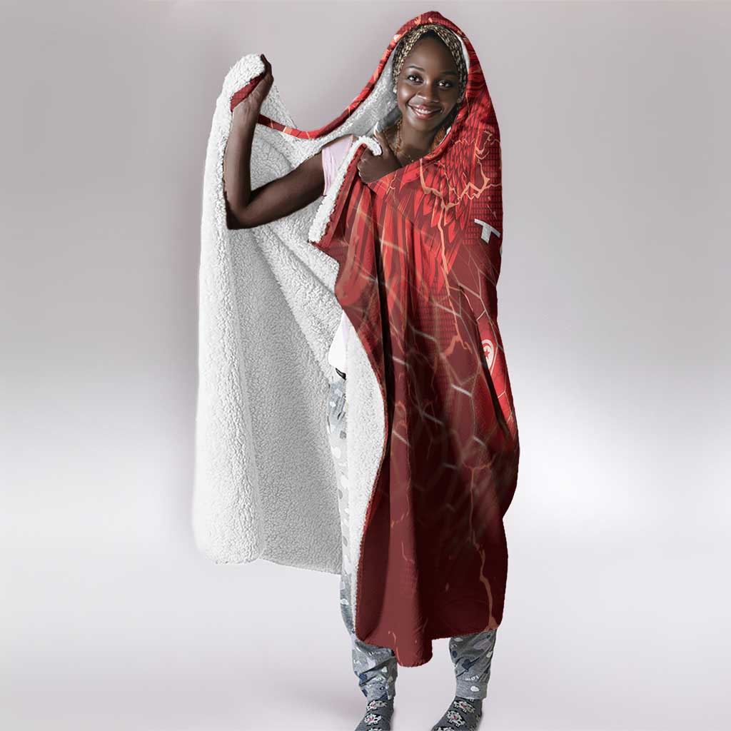 Tunisia Football Hooded Blanket Eagle Cracked Texture Athletic