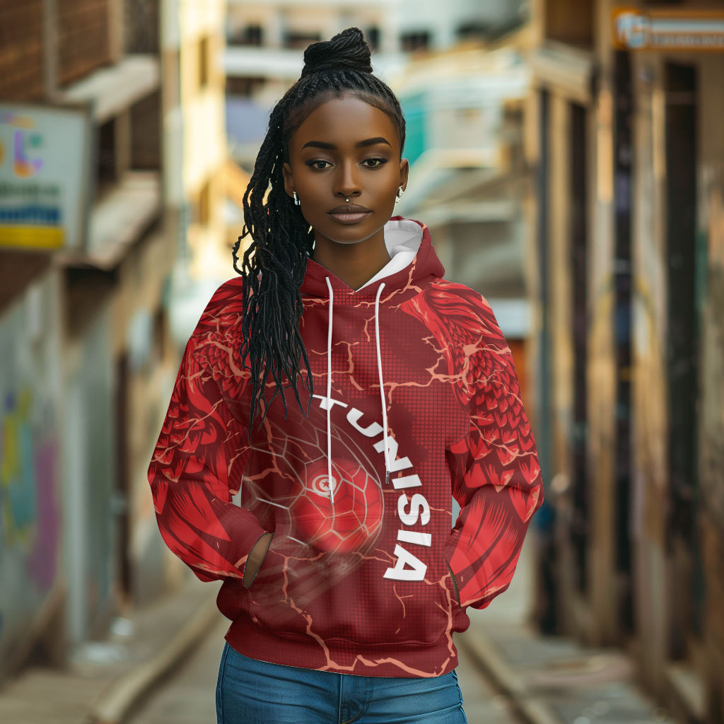 Custom Tunisia Football Hoodie Eagle Cracked Texture Athletic