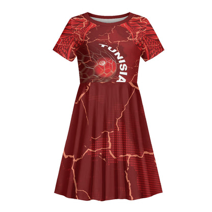 Custom Tunisia Football Kid Short Sleeve Dress Eagle Cracked Texture Athletic