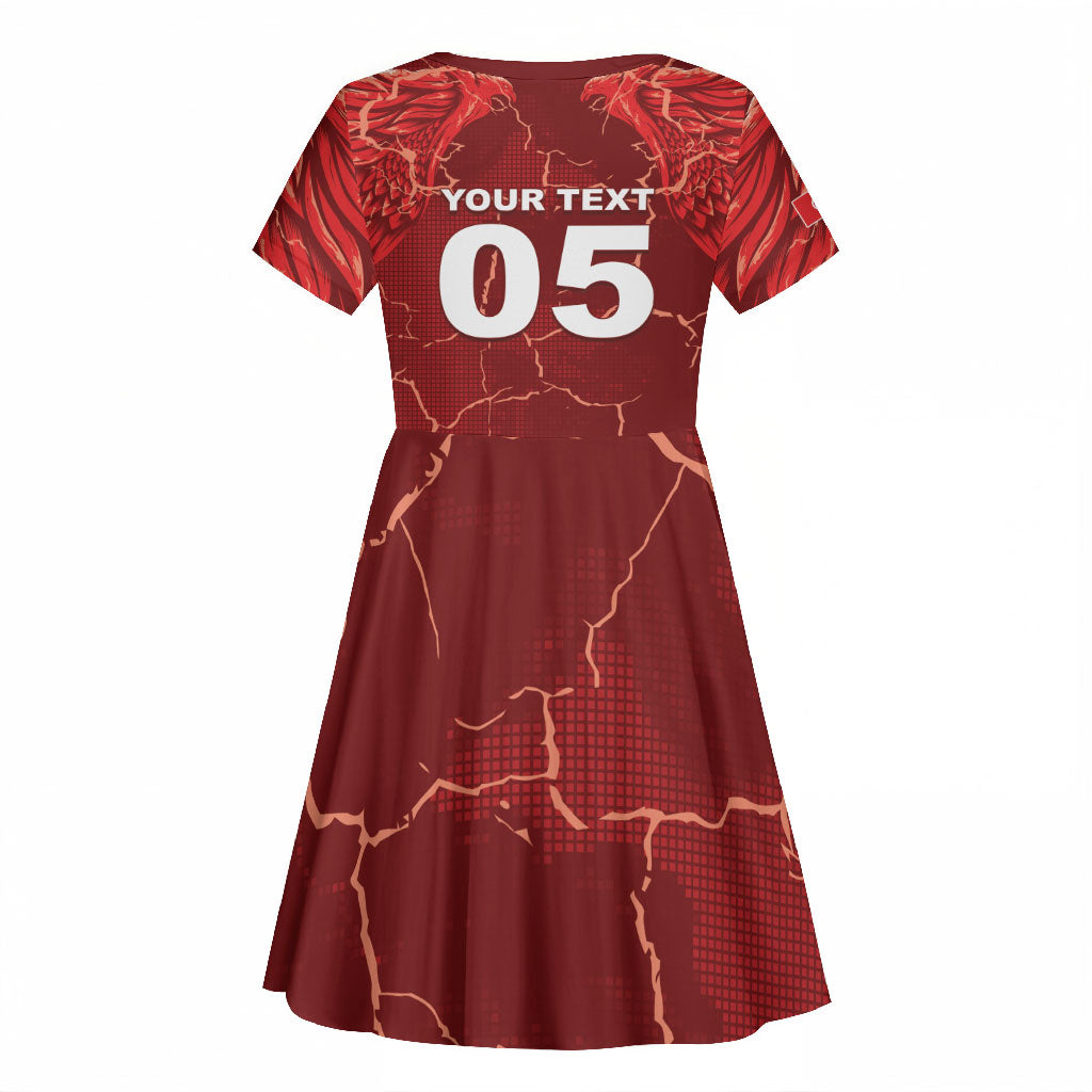 Custom Tunisia Football Kid Short Sleeve Dress Eagle Cracked Texture Athletic