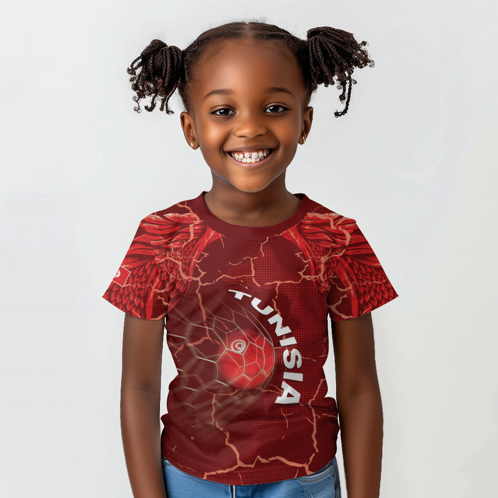 Custom Tunisia Football Kid T shirt Eagle Cracked Texture Athletic