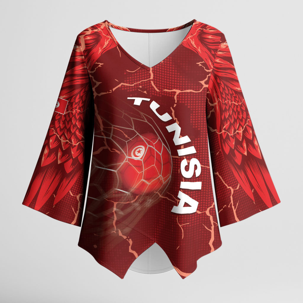 Custom Tunisia Football Kimono Sleeve Blouse Eagle Cracked Texture Athletic