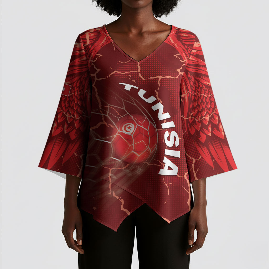 Custom Tunisia Football Kimono Sleeve Blouse Eagle Cracked Texture Athletic
