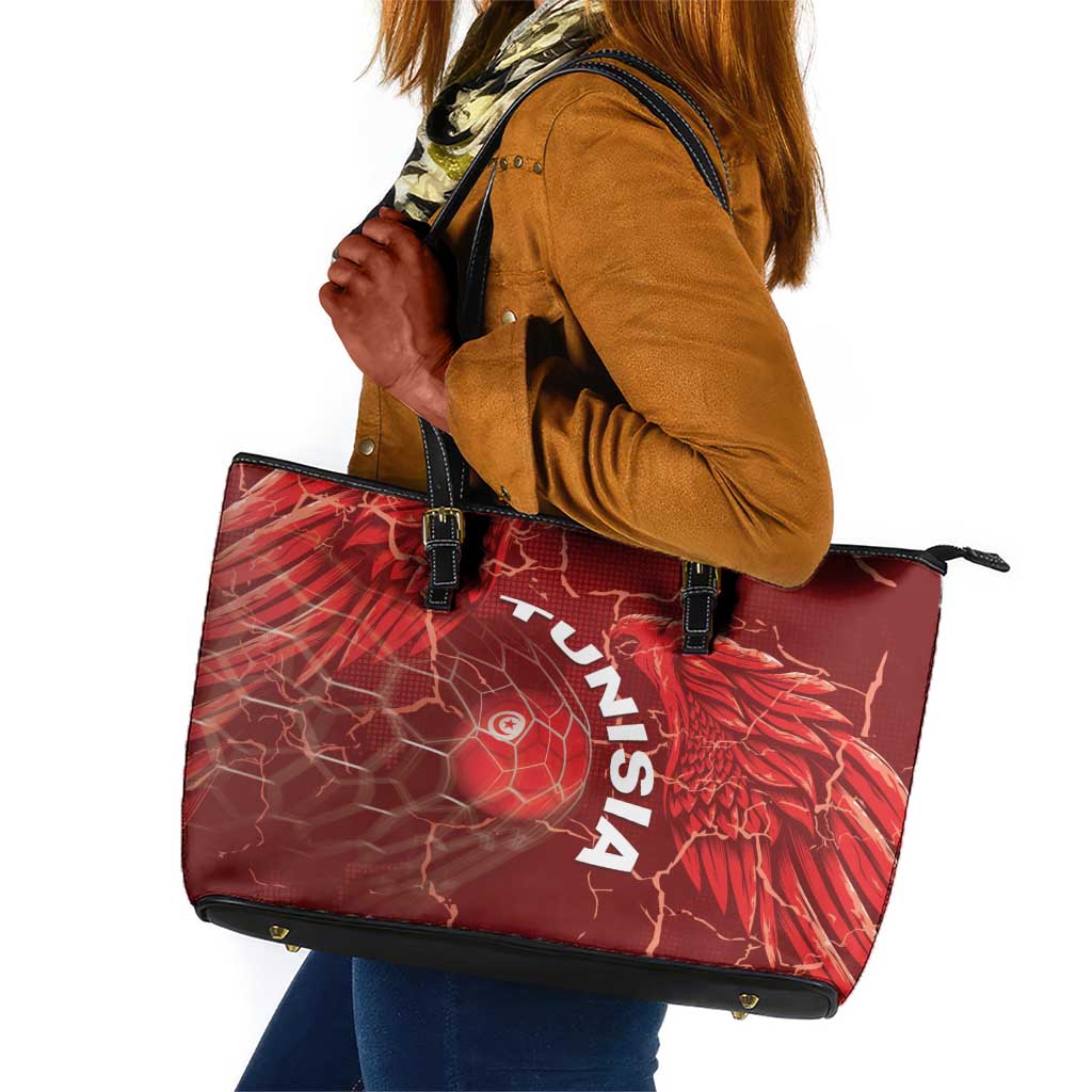 Tunisia Football Leather Tote Bag Eagle Cracked Texture Athletic