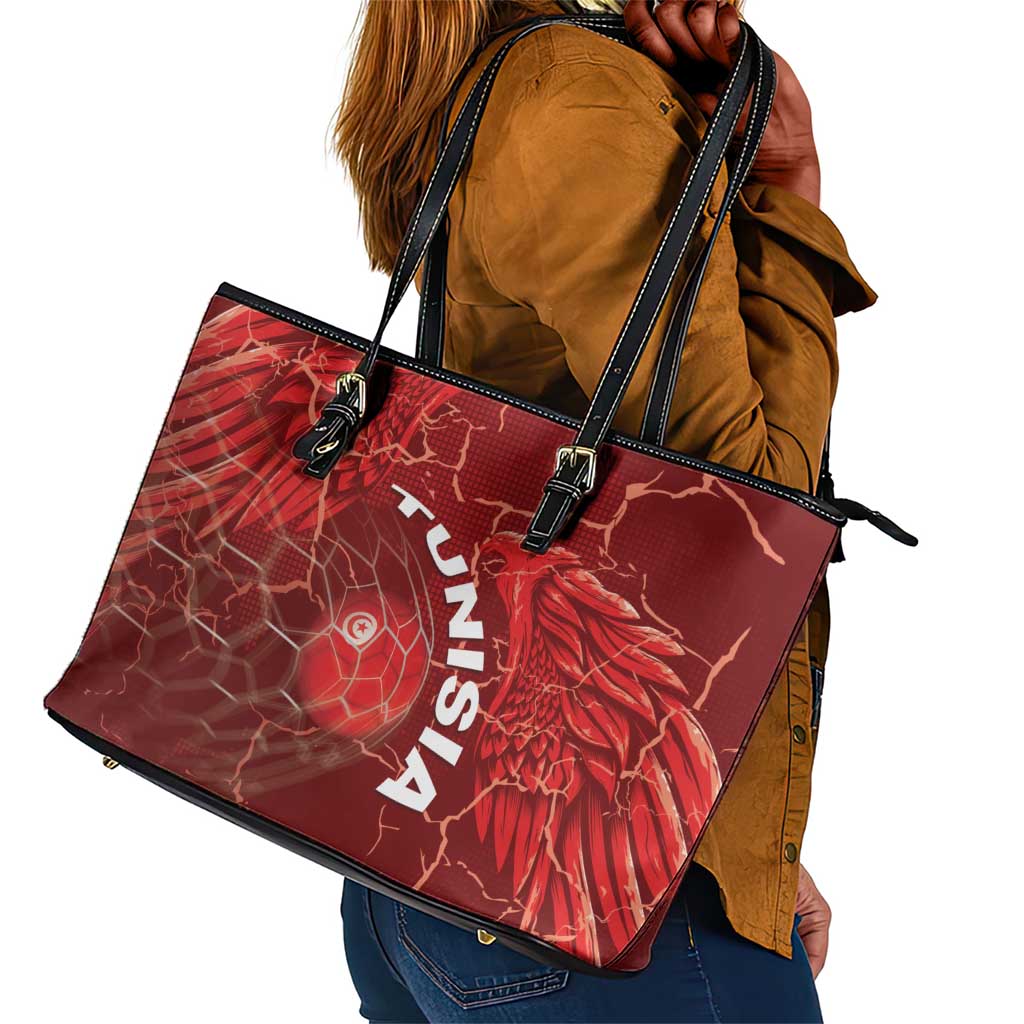 Tunisia Football Leather Tote Bag Eagle Cracked Texture Athletic