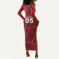 Custom Tunisia Football Long Sleeve Bodycon Dress Eagle Cracked Texture Athletic