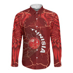 Custom Tunisia Football Long Sleeve Button Shirt Eagle Cracked Texture Athletic