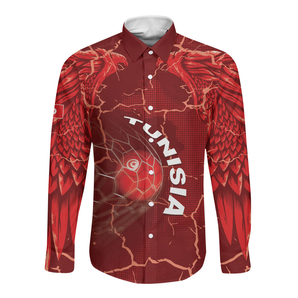 Custom Tunisia Football Long Sleeve Button Shirt Eagle Cracked Texture Athletic