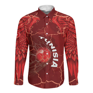 Custom Tunisia Football Long Sleeve Button Shirt Eagle Cracked Texture Athletic